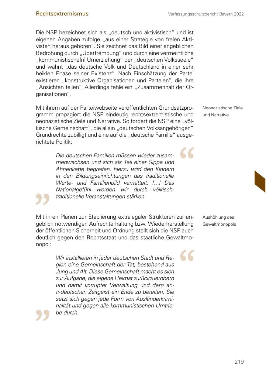 Seite 219 des Verfassungsschutzbericht 2022 Bayern