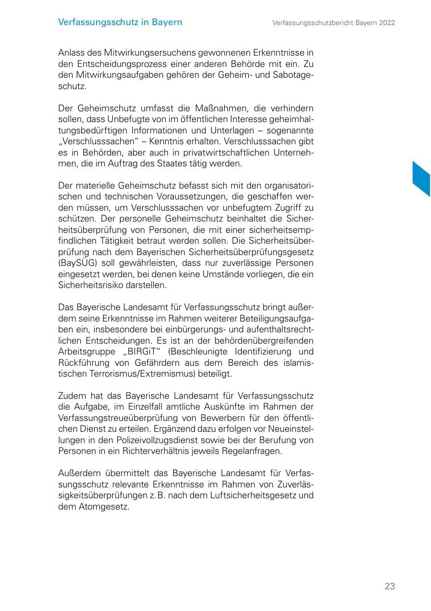 Seite 23 des Verfassungsschutzbericht 2022 Bayern