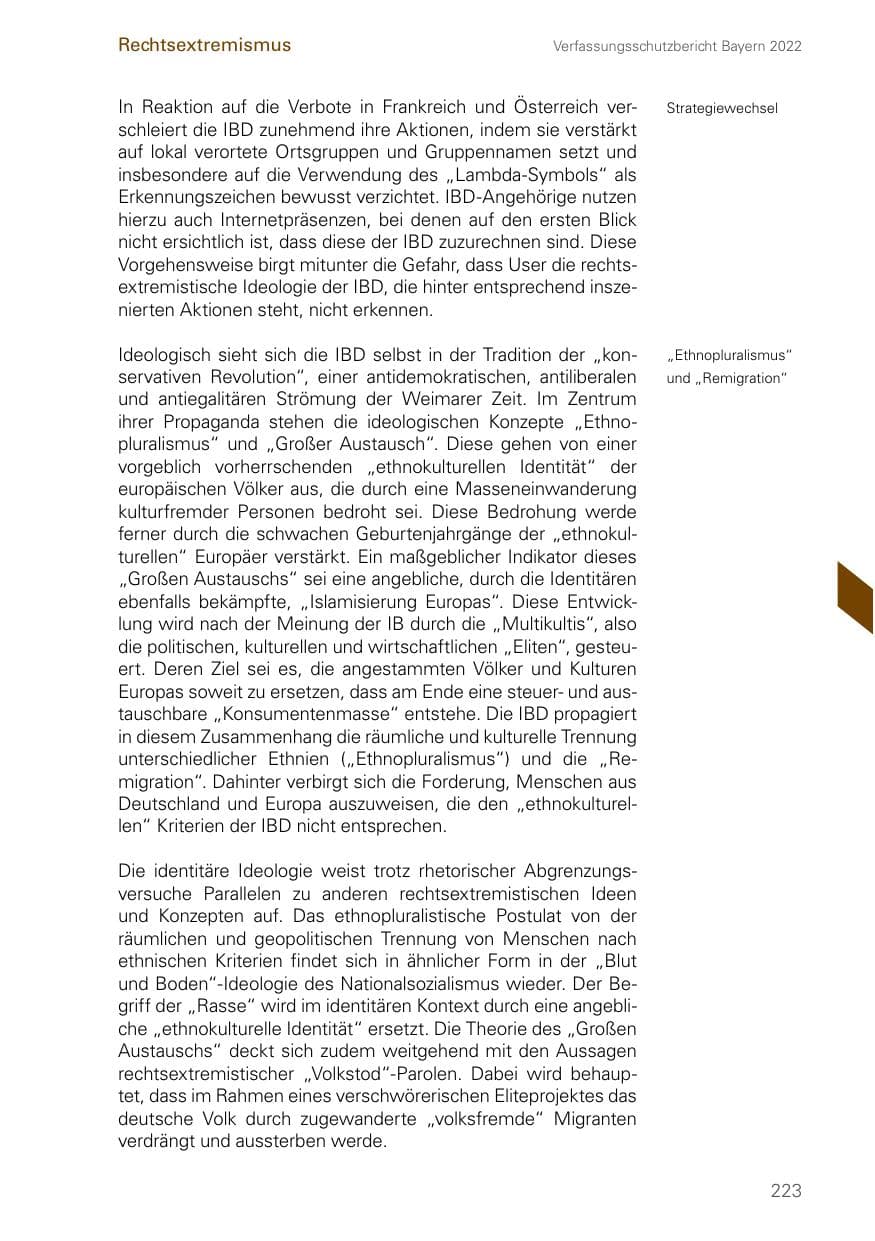 Seite 223 des Verfassungsschutzbericht 2022 Bayern