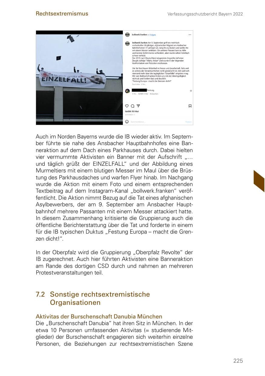 Seite 225 des Verfassungsschutzbericht 2022 Bayern