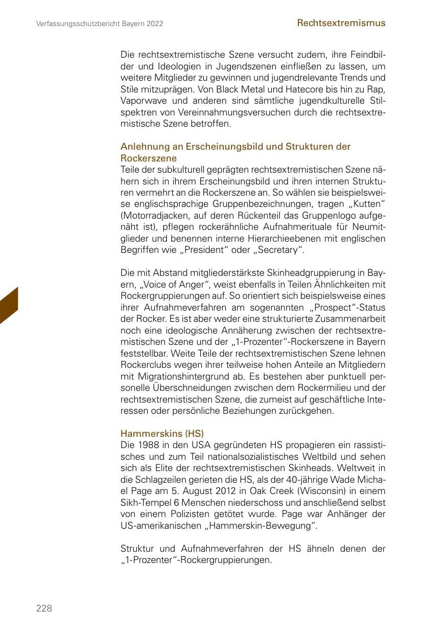 Seite 228 des Verfassungsschutzbericht 2022 Bayern