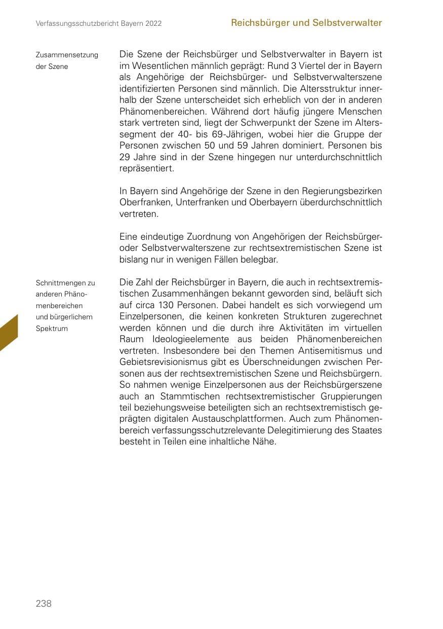 Seite 238 des Verfassungsschutzbericht 2022 Bayern