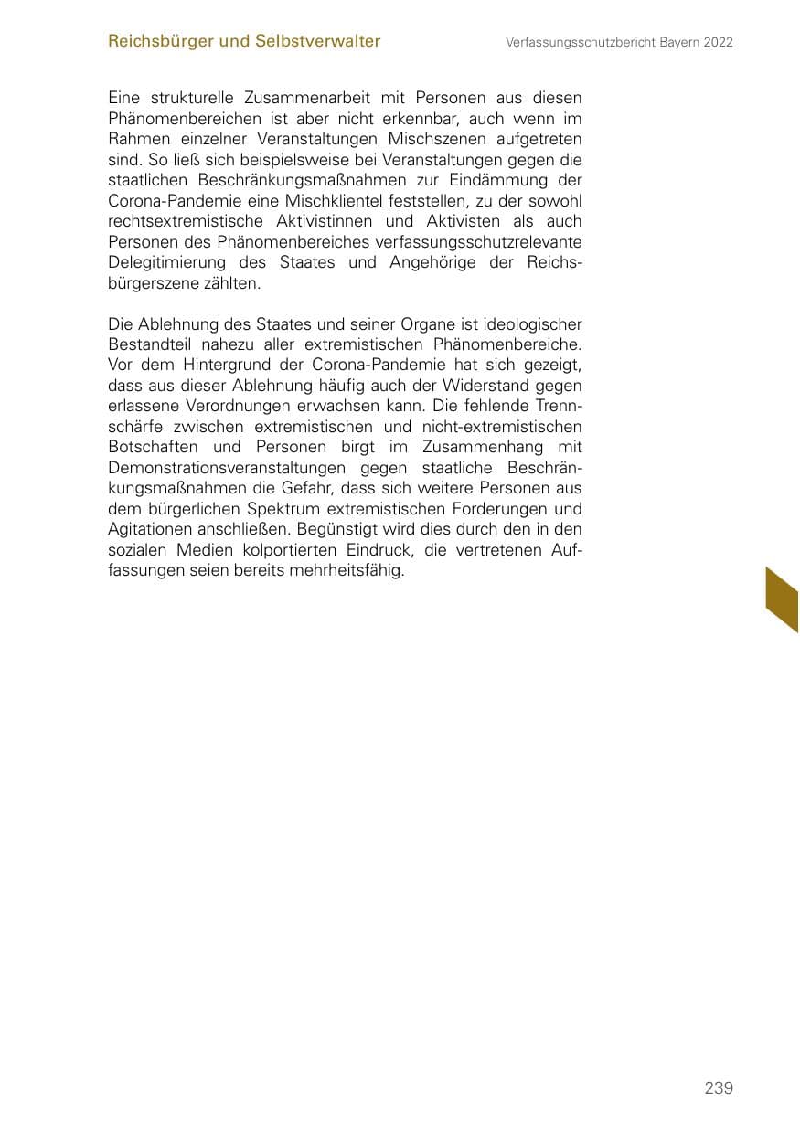 Seite 239 des Verfassungsschutzbericht 2022 Bayern