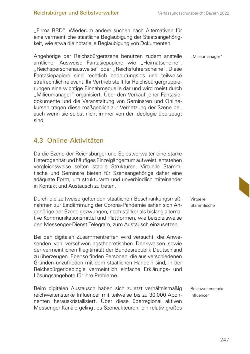 Seite 247 des Verfassungsschutzbericht 2022 Bayern