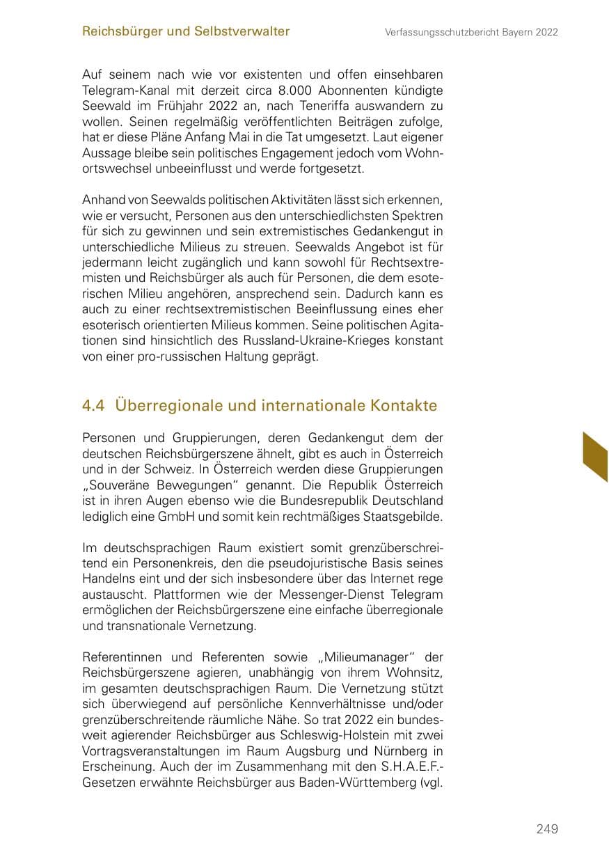 Seite 249 des Verfassungsschutzbericht 2022 Bayern