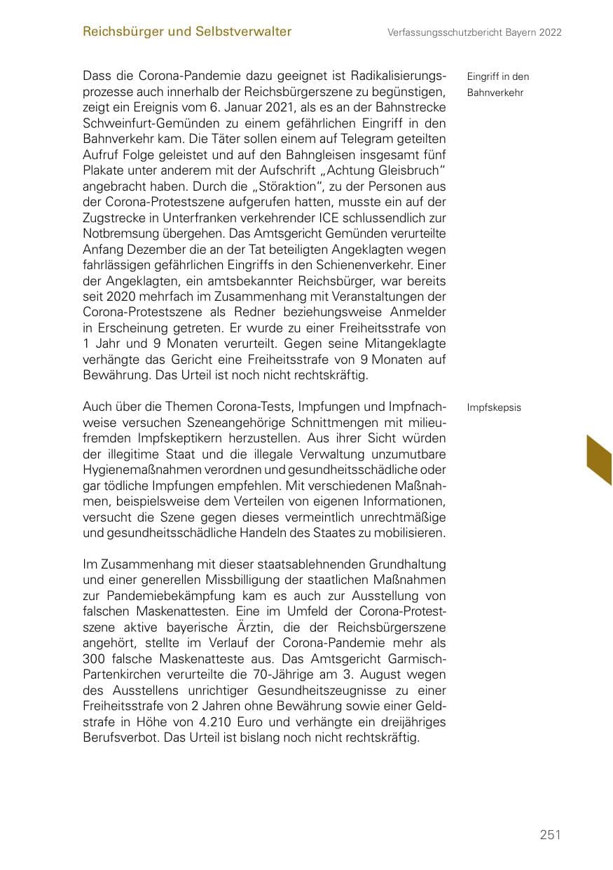 Seite 251 des Verfassungsschutzbericht 2022 Bayern