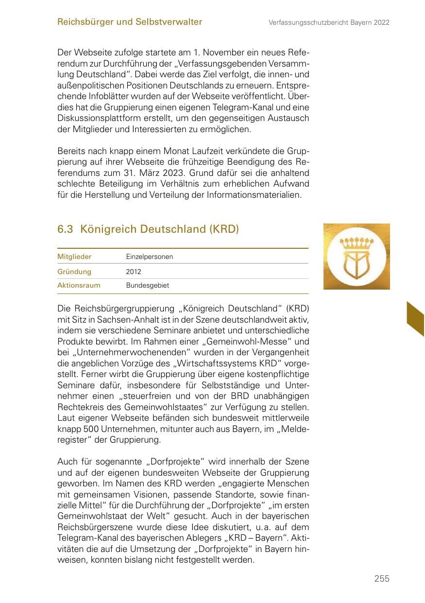 Seite 255 des Verfassungsschutzbericht 2022 Bayern