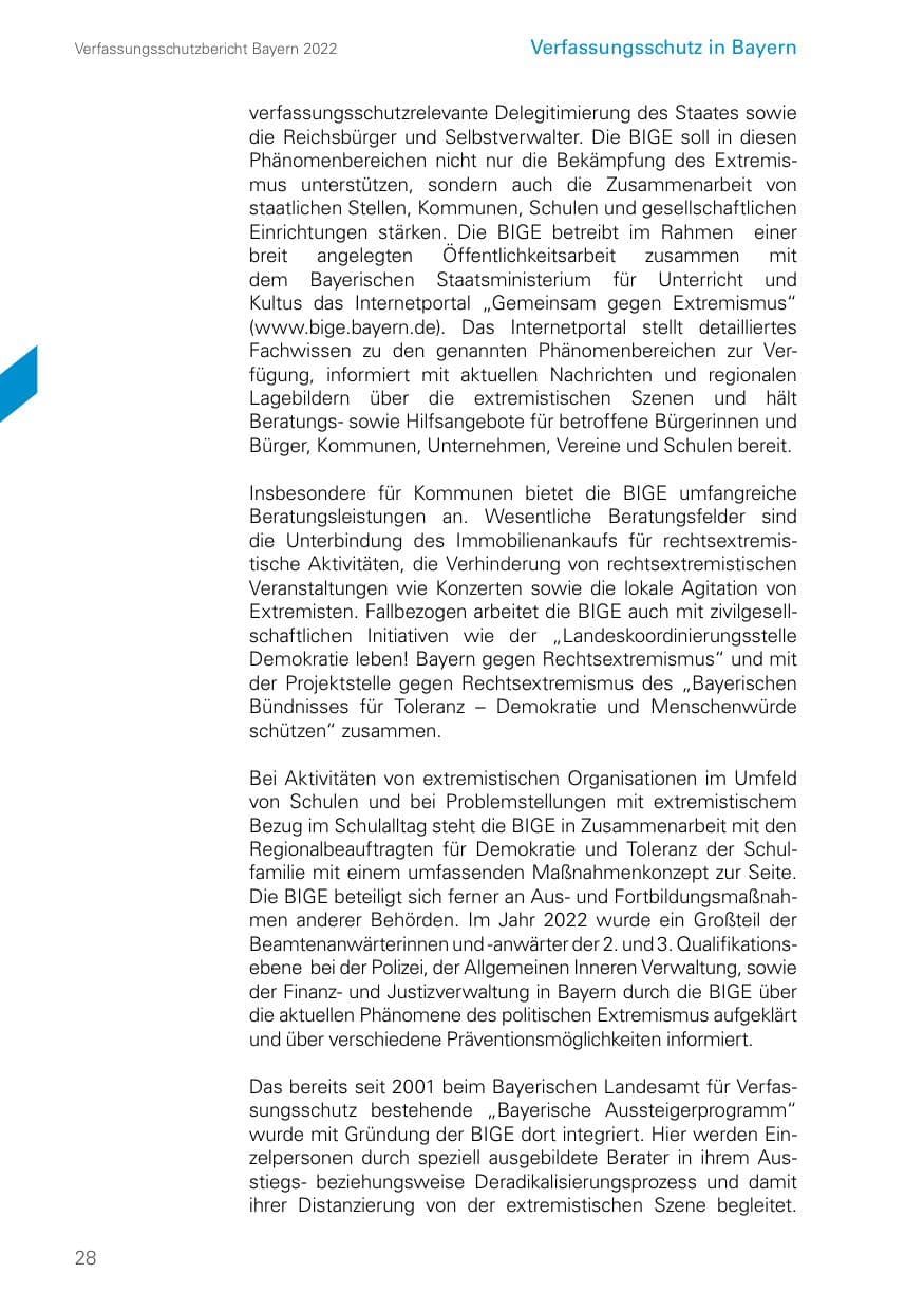 Seite 28 des Verfassungsschutzbericht 2022 Bayern