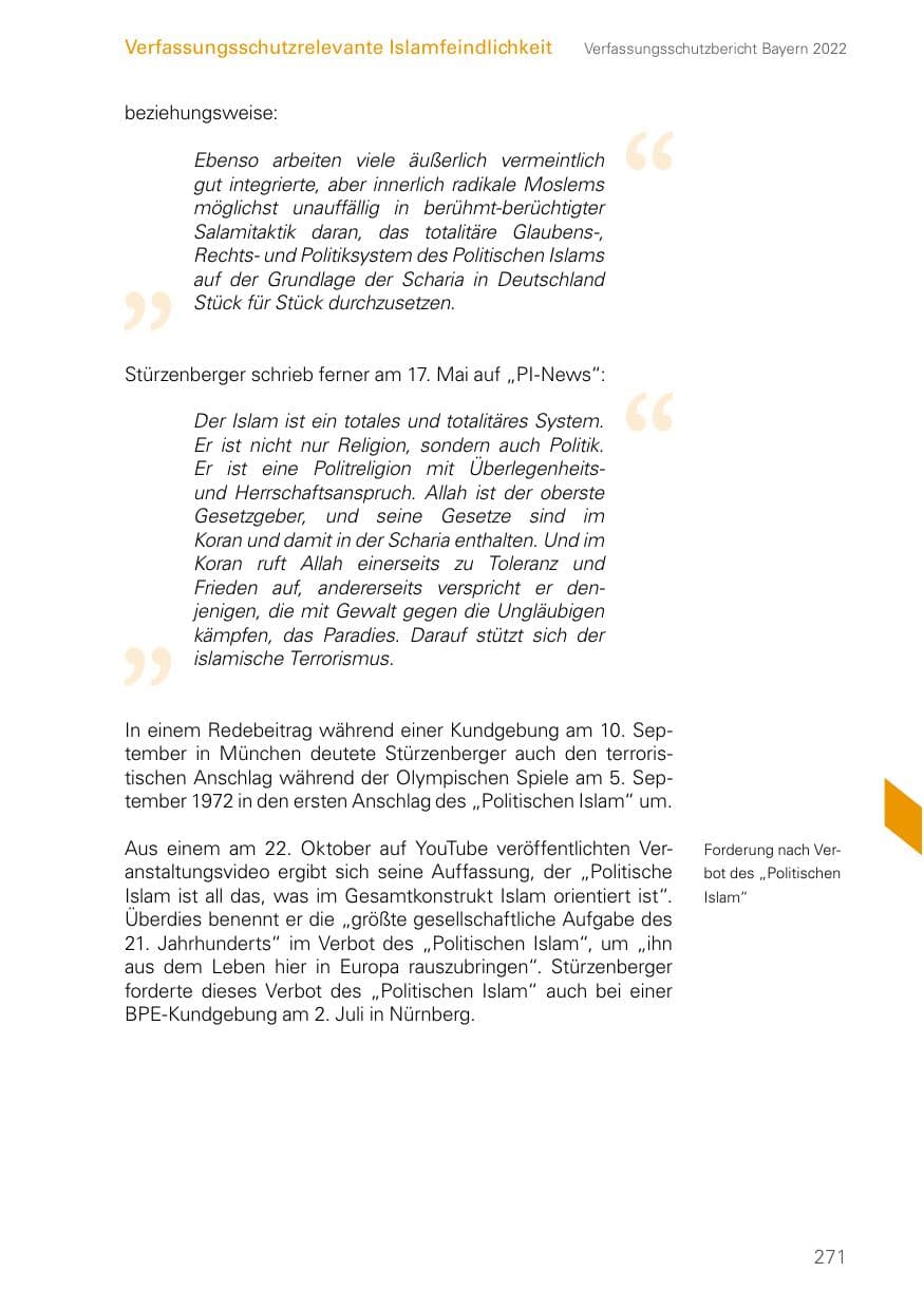 Seite 271 des Verfassungsschutzbericht 2022 Bayern