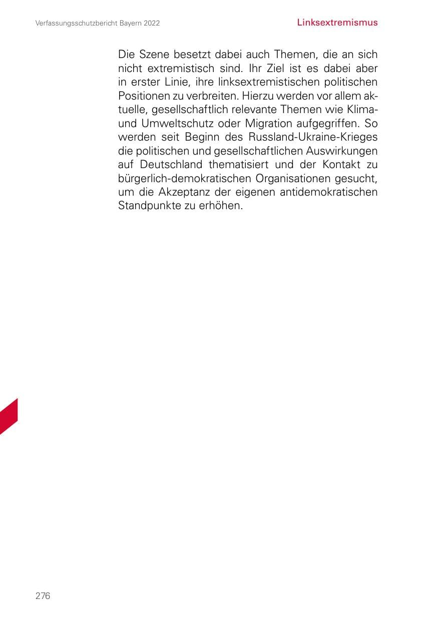 Seite 276 des Verfassungsschutzbericht 2022 Bayern