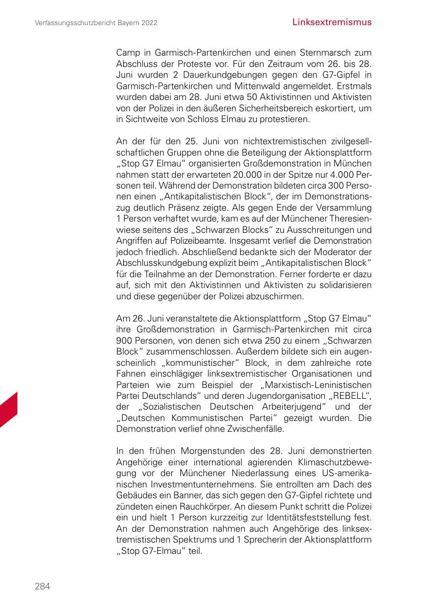 Seite 284 des Verfassungsschutzbericht 2022 Bayern