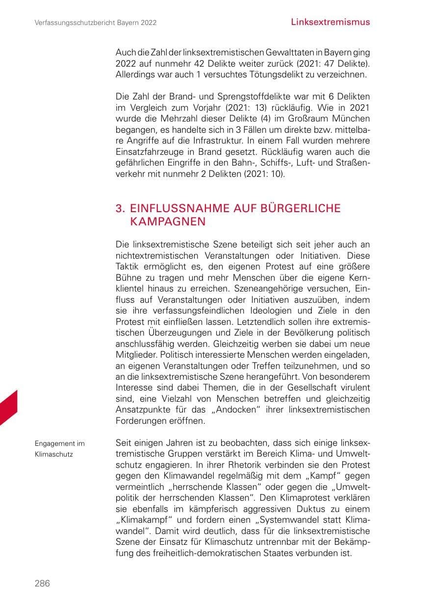 Seite 286 des Verfassungsschutzbericht 2022 Bayern