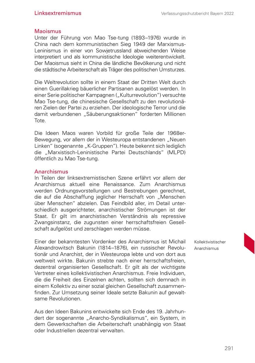 Seite 291 des Verfassungsschutzbericht 2022 Bayern