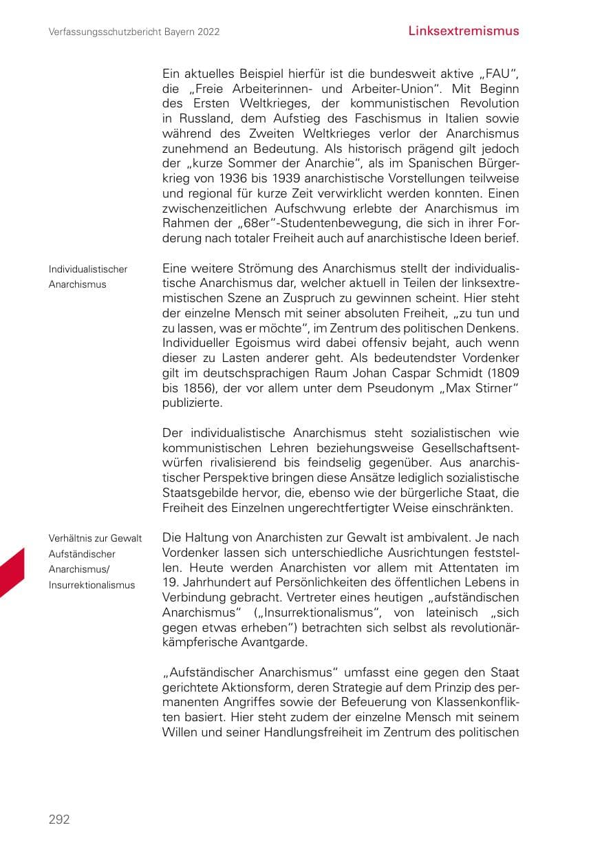 Seite 292 des Verfassungsschutzbericht 2022 Bayern