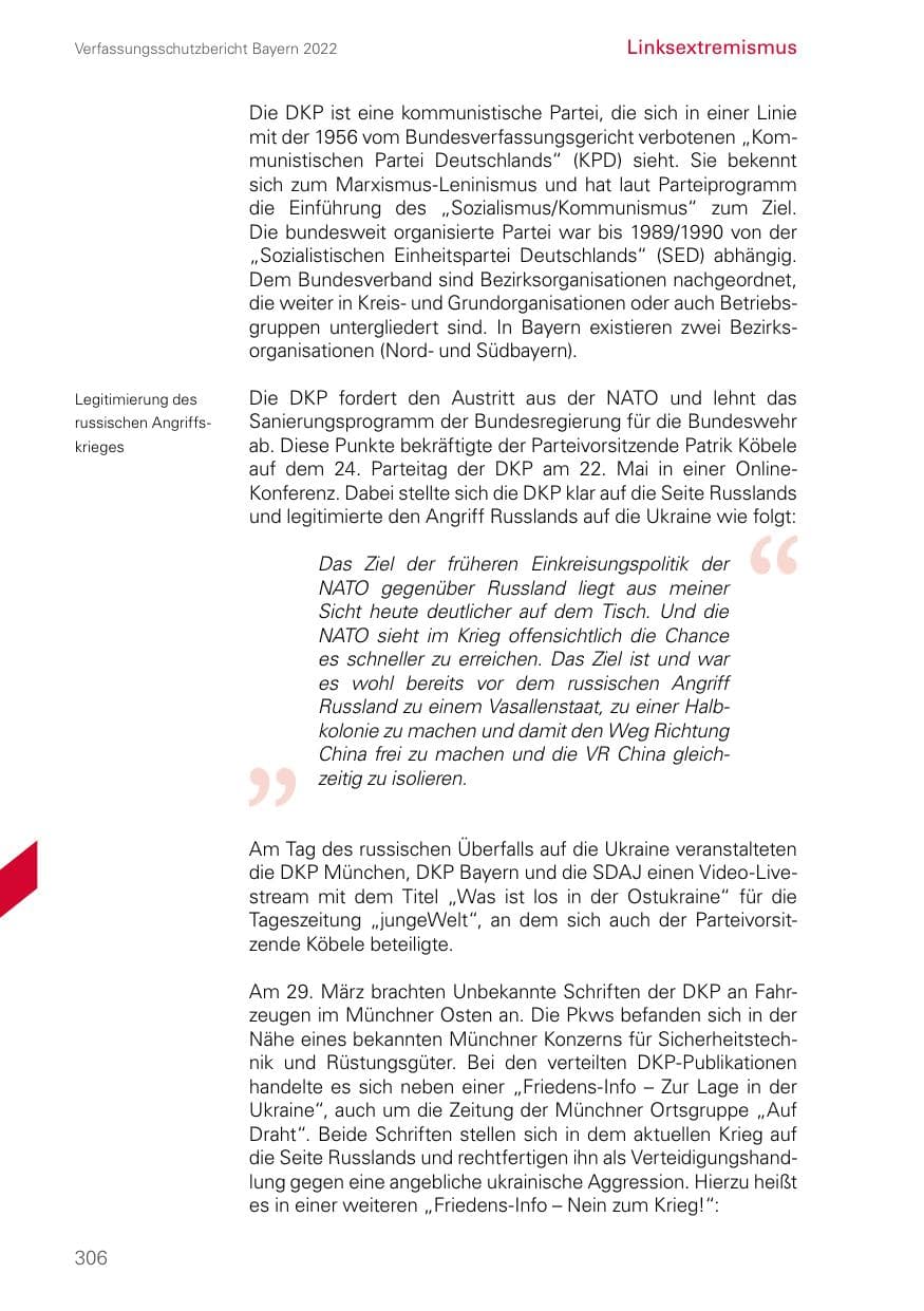 Seite 306 des Verfassungsschutzbericht 2022 Bayern