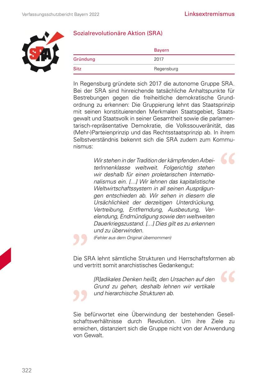 Seite 322 des Verfassungsschutzbericht 2022 Bayern