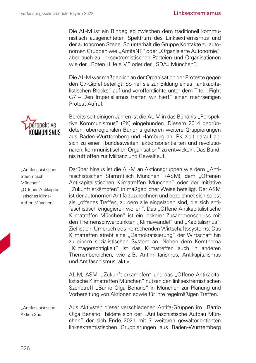 Seite 326 des Verfassungsschutzbericht 2022 Bayern