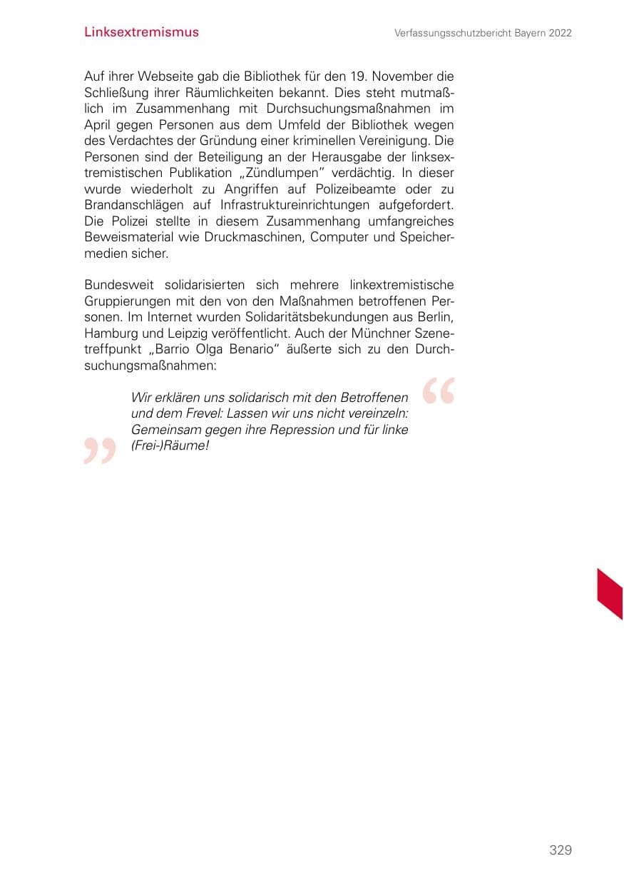 Seite 329 des Verfassungsschutzbericht 2022 Bayern