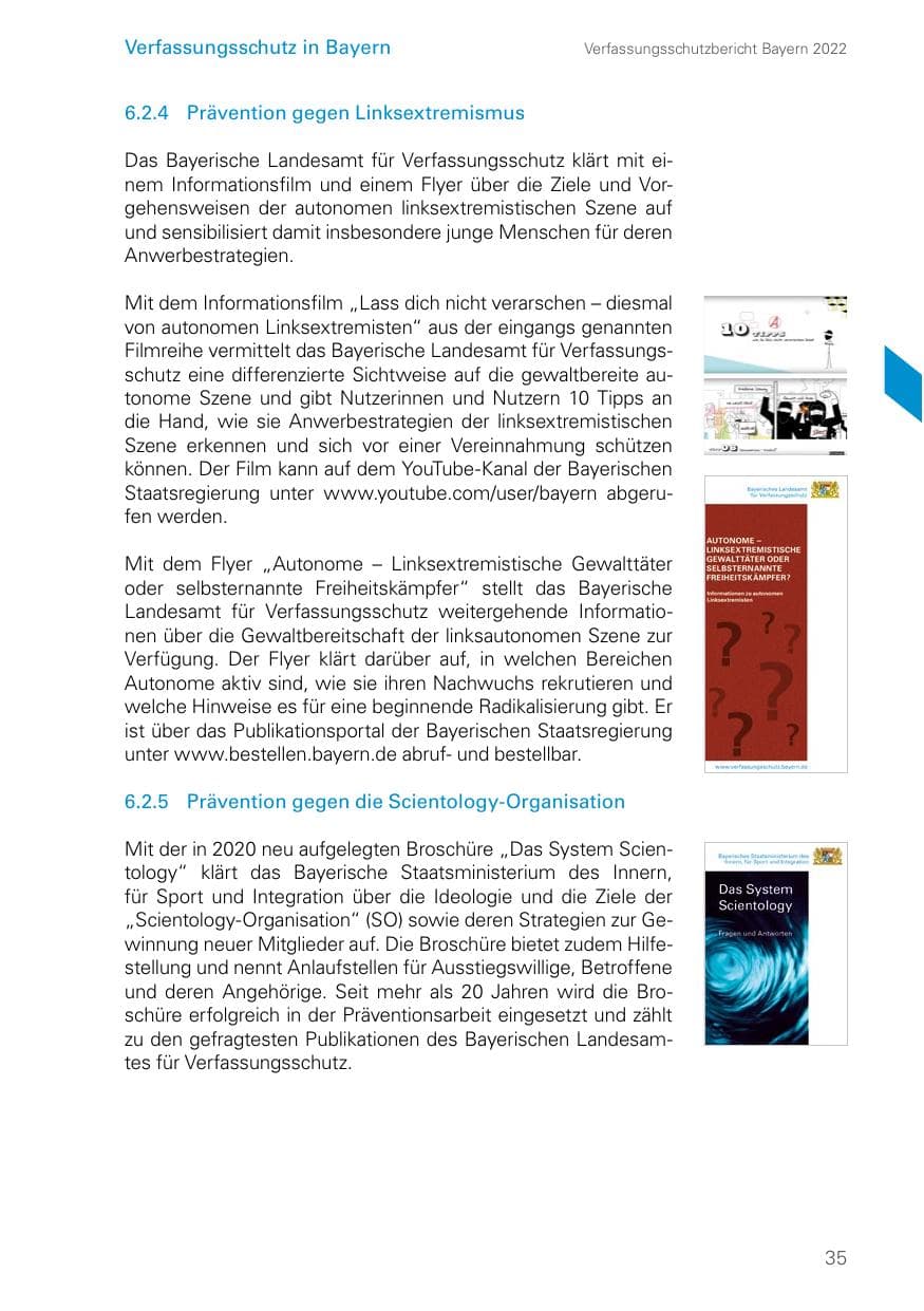 Seite 35 des Verfassungsschutzbericht 2022 Bayern