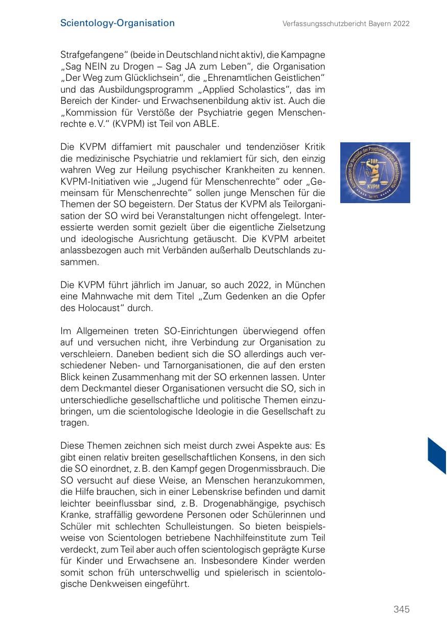 Seite 345 des Verfassungsschutzbericht 2022 Bayern