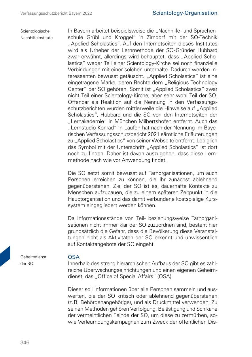 Seite 346 des Verfassungsschutzbericht 2022 Bayern