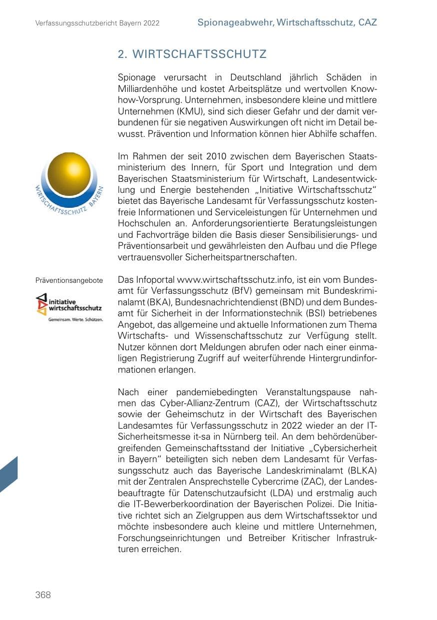 Seite 368 des Verfassungsschutzbericht 2022 Bayern
