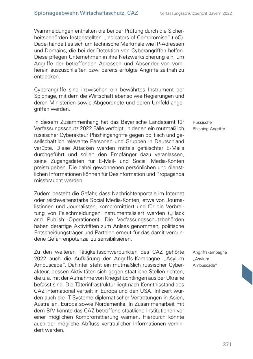 Seite 371 des Verfassungsschutzbericht 2022 Bayern
