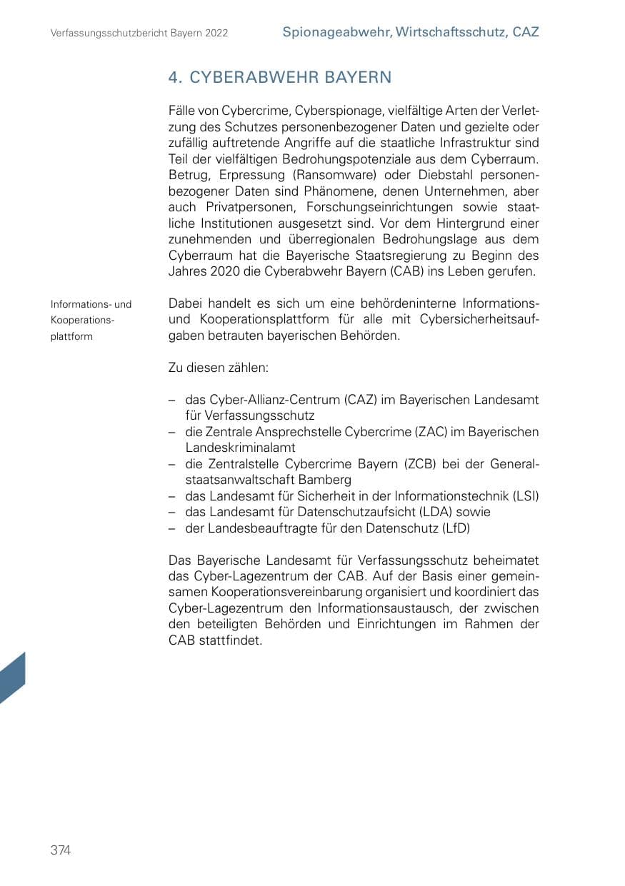 Seite 374 des Verfassungsschutzbericht 2022 Bayern