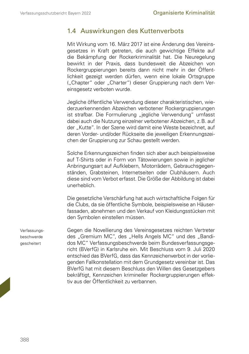 Seite 388 des Verfassungsschutzbericht 2022 Bayern