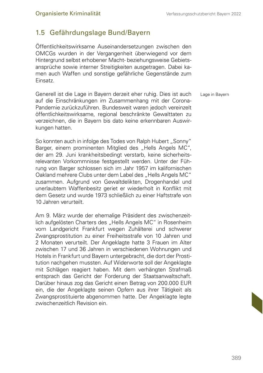 Seite 389 des Verfassungsschutzbericht 2022 Bayern
