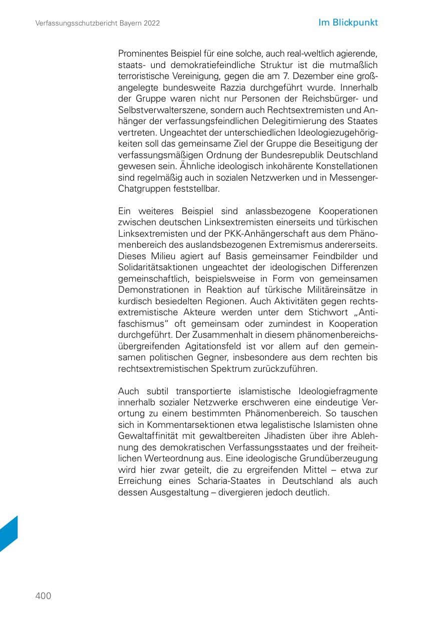 Seite 400 des Verfassungsschutzbericht 2022 Bayern