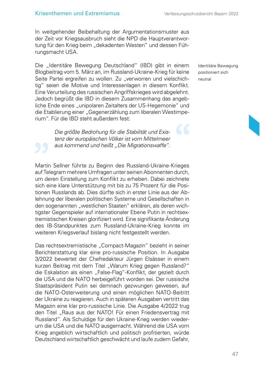 Seite 47 des Verfassungsschutzbericht 2022 Bayern