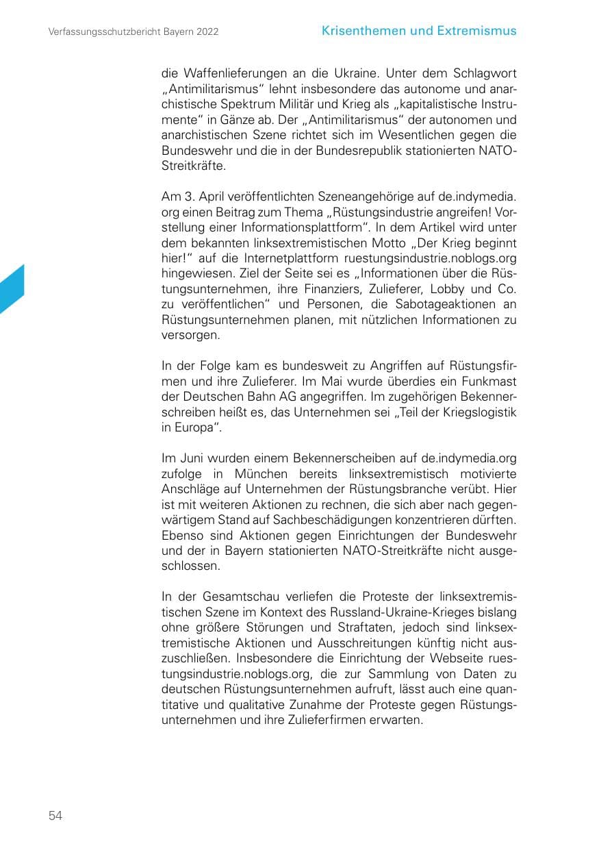 Seite 54 des Verfassungsschutzbericht 2022 Bayern