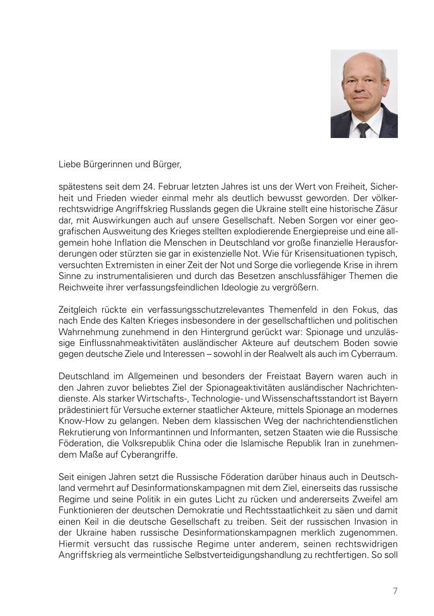 Seite 7 des Verfassungsschutzbericht 2022 Bayern