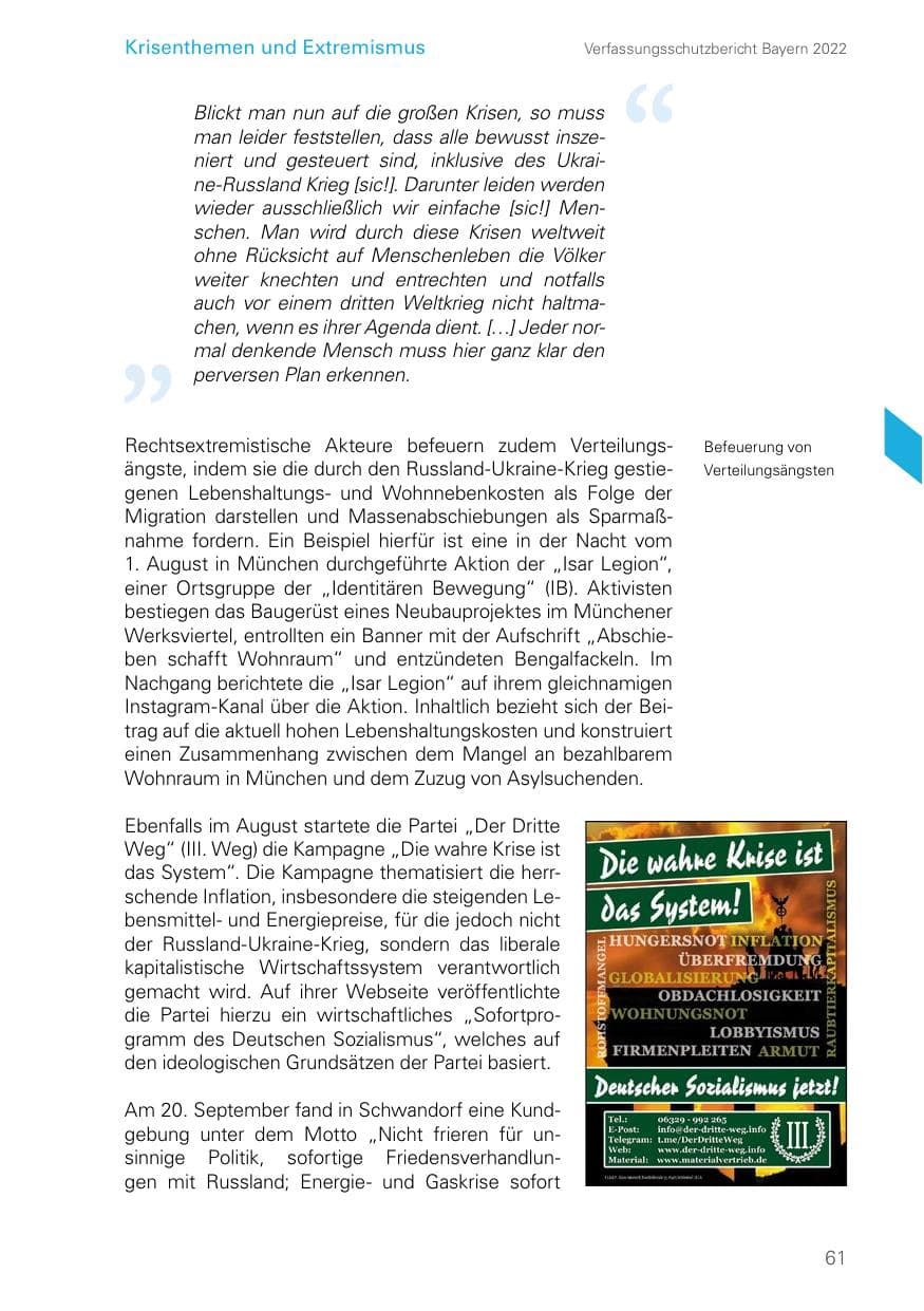 Seite 61 des Verfassungsschutzbericht 2022 Bayern