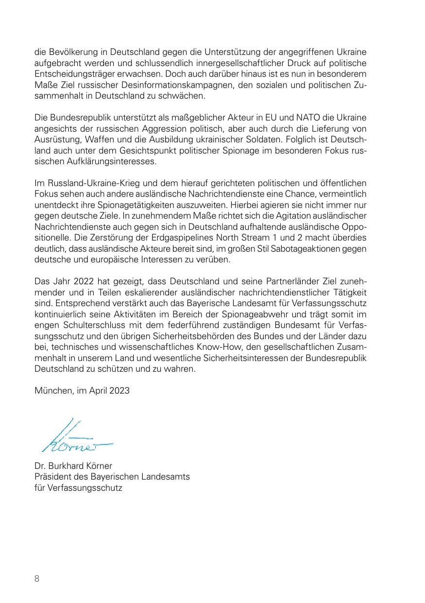 Seite 8 des Verfassungsschutzbericht 2022 Bayern