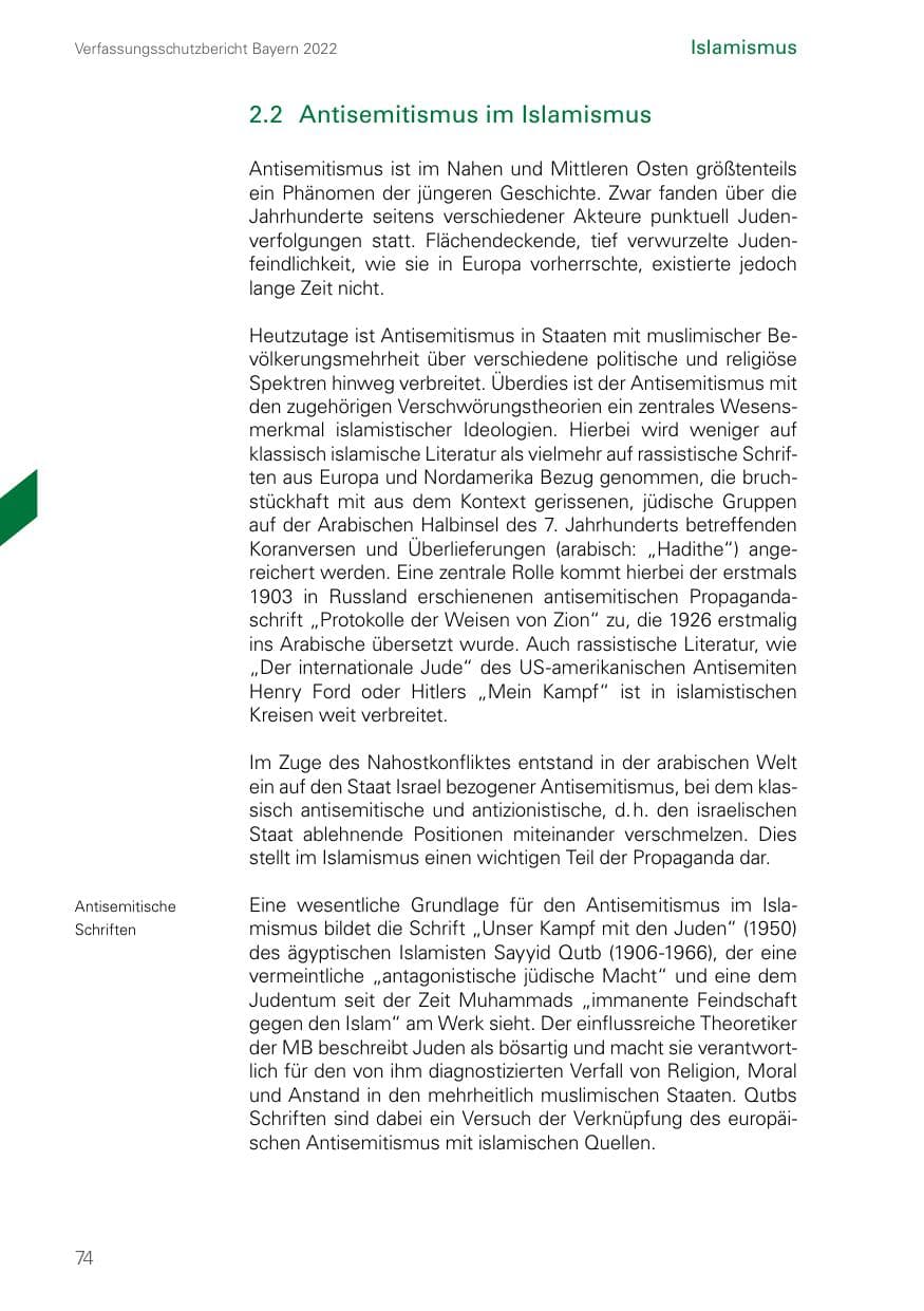 Seite 74 des Verfassungsschutzbericht 2022 Bayern