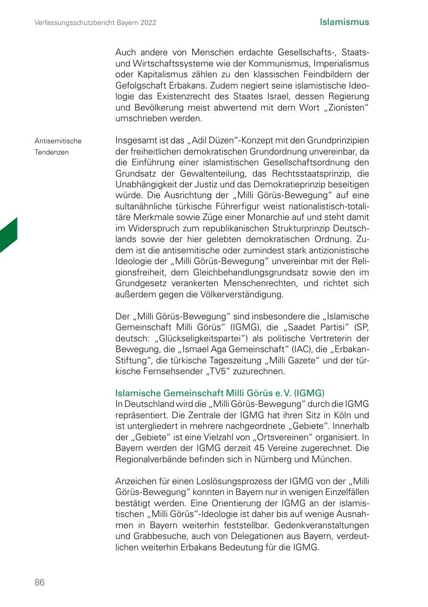 Seite 86 des Verfassungsschutzbericht 2022 Bayern