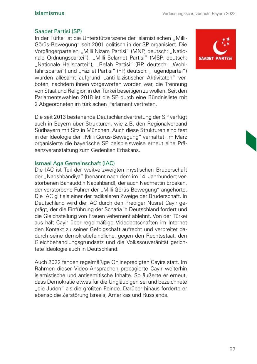 Seite 87 des Verfassungsschutzbericht 2022 Bayern