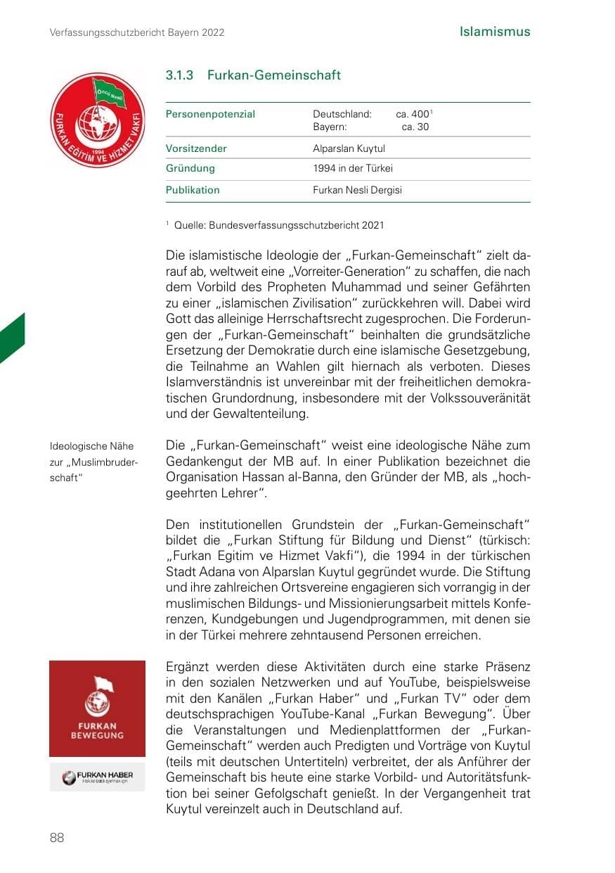 Seite 88 des Verfassungsschutzbericht 2022 Bayern