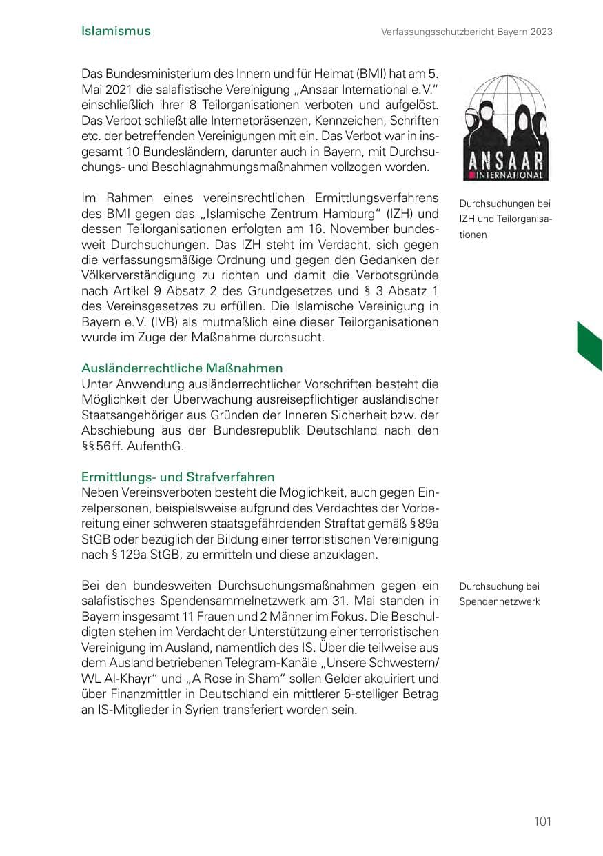 Seite 101 des Verfassungsschutzbericht 2023 Bayern