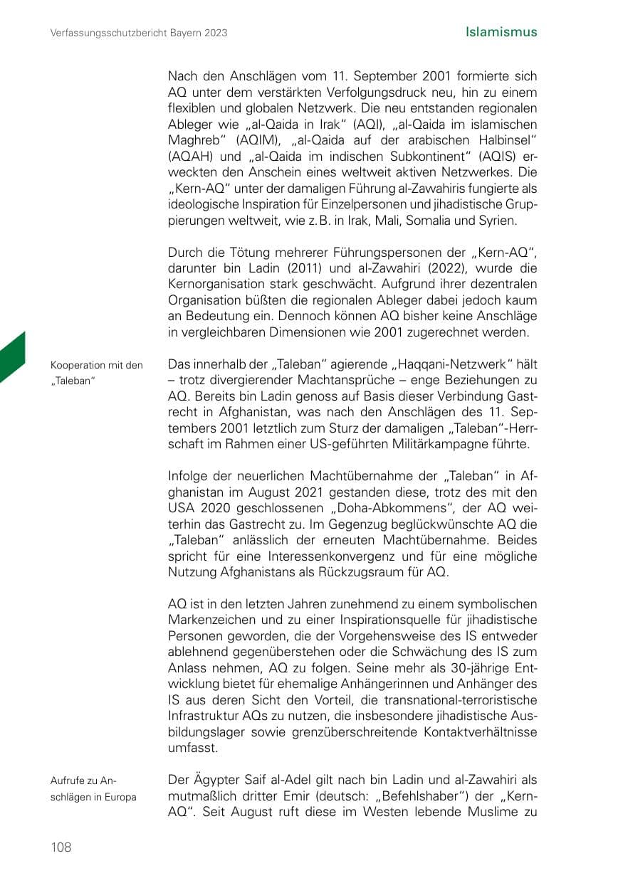 Seite 108 des Verfassungsschutzbericht 2023 Bayern