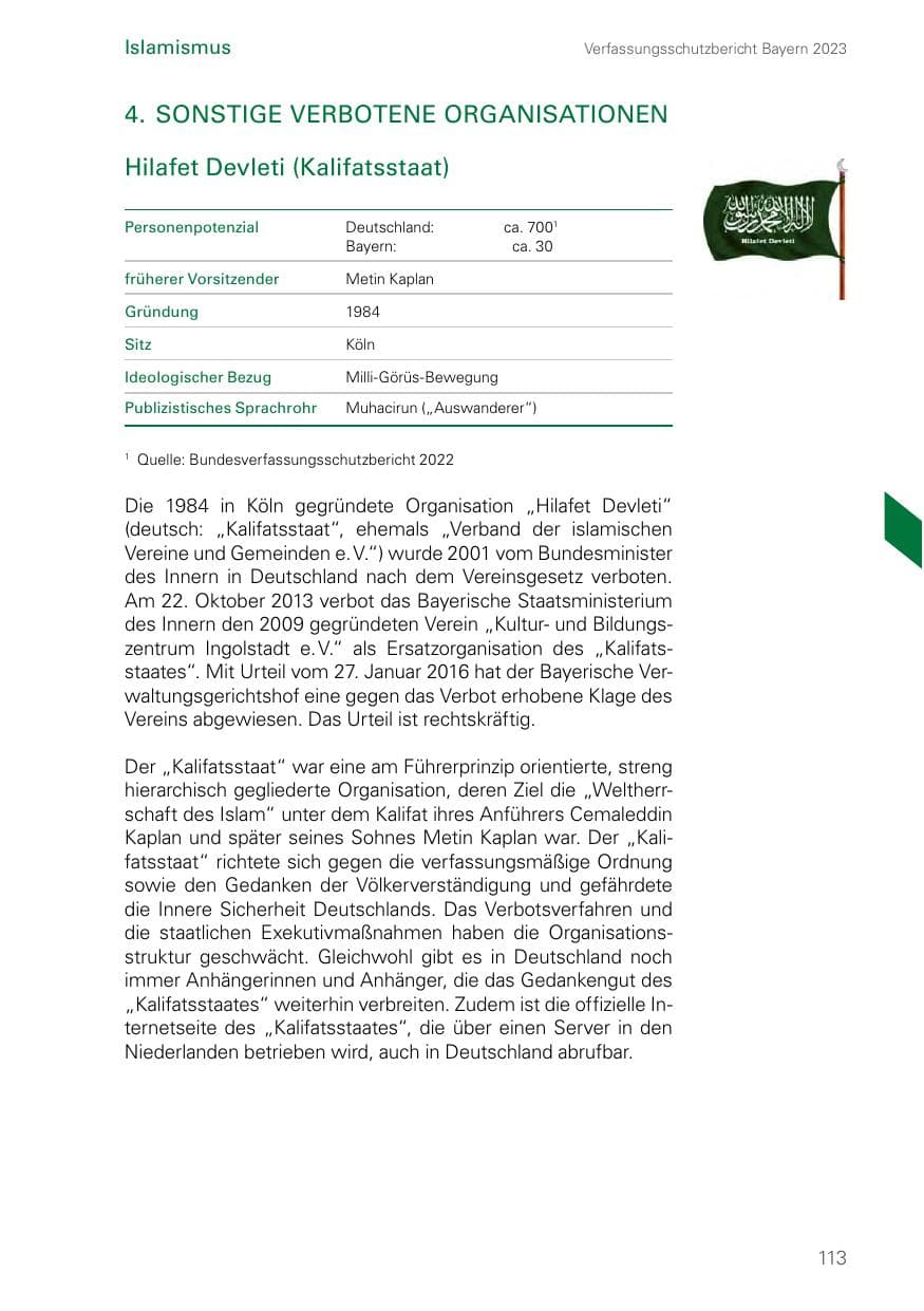 Seite 113 des Verfassungsschutzbericht 2023 Bayern