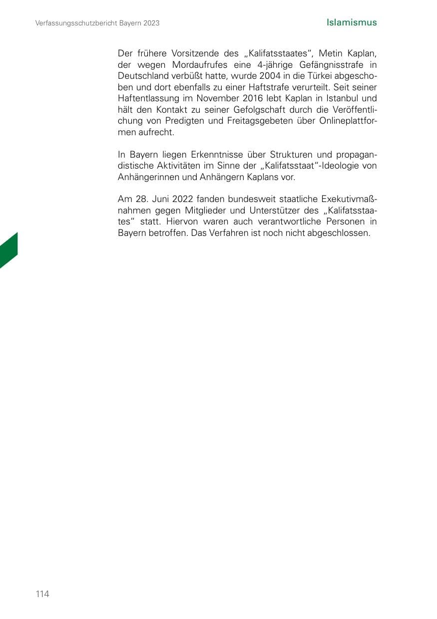 Seite 114 des Verfassungsschutzbericht 2023 Bayern
