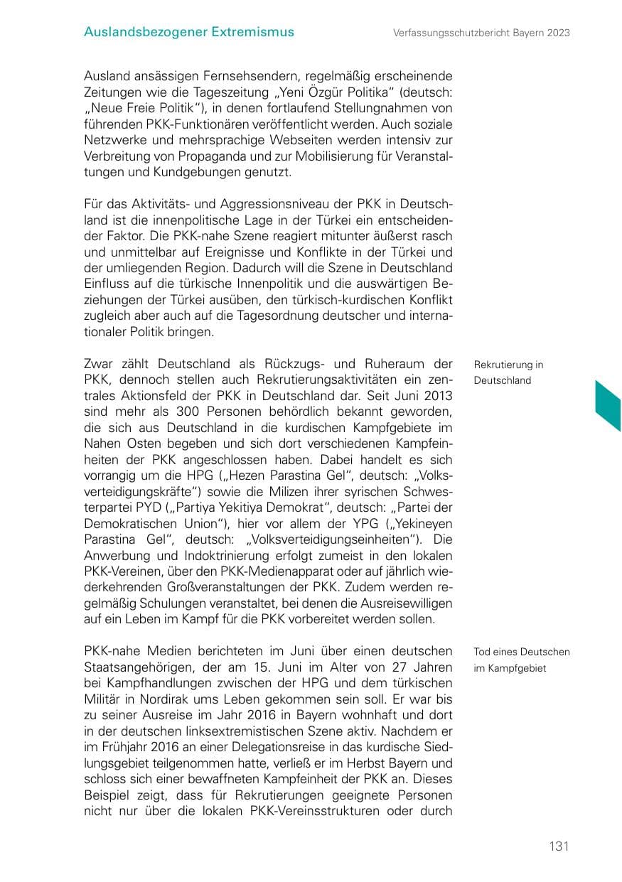 Seite 131 des Verfassungsschutzbericht 2023 Bayern
