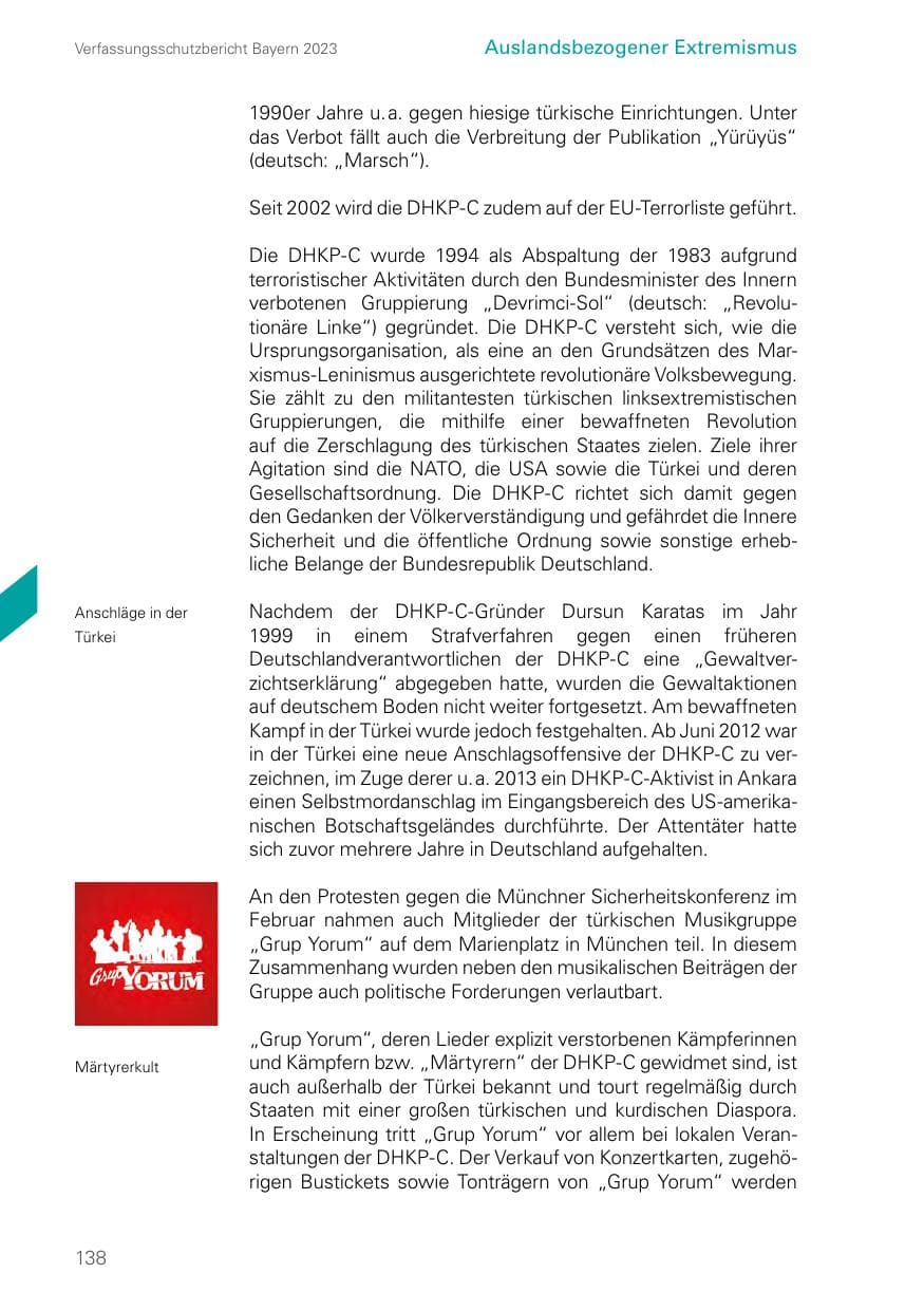Seite 138 des Verfassungsschutzbericht 2023 Bayern