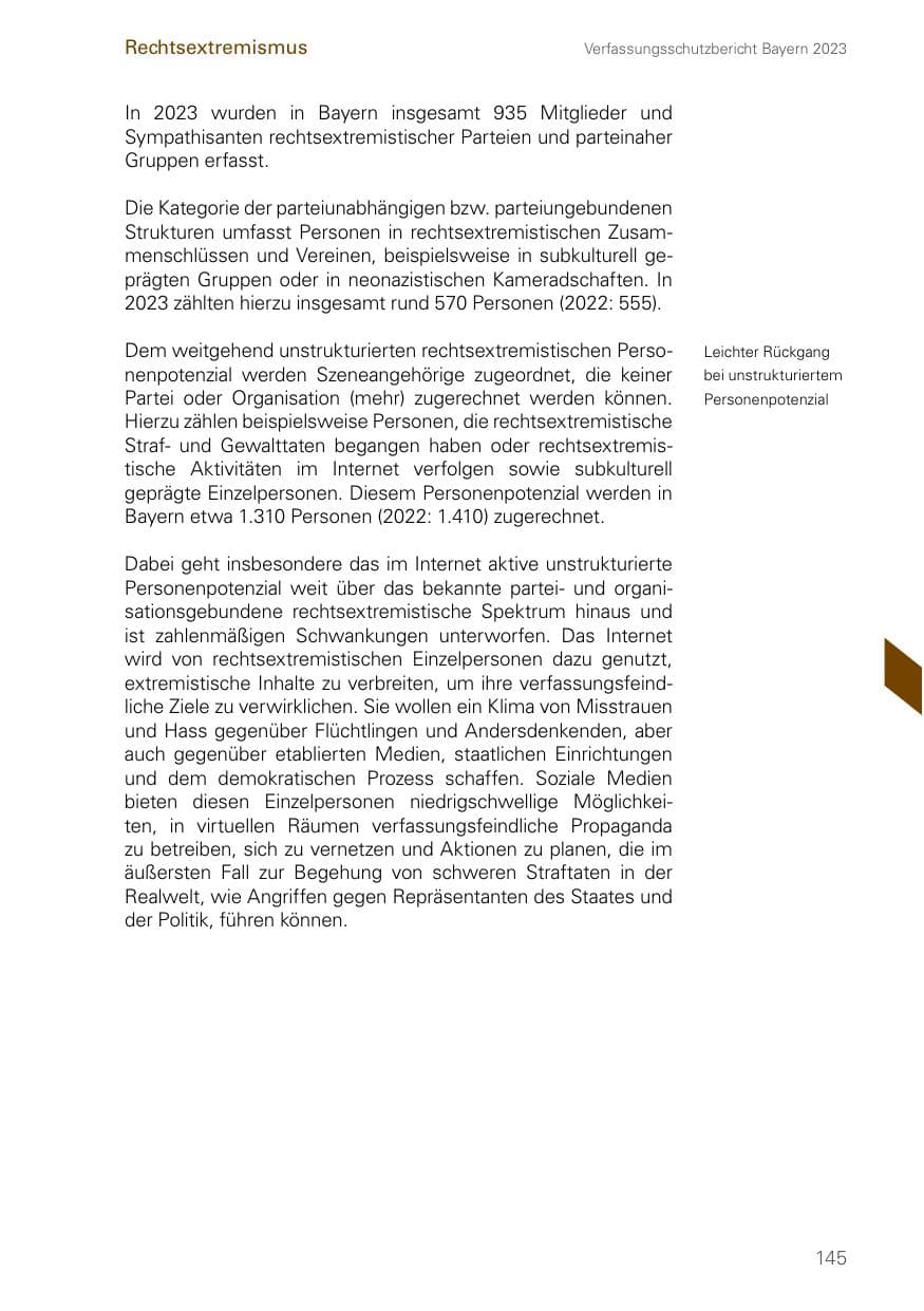 Seite 145 des Verfassungsschutzbericht 2023 Bayern