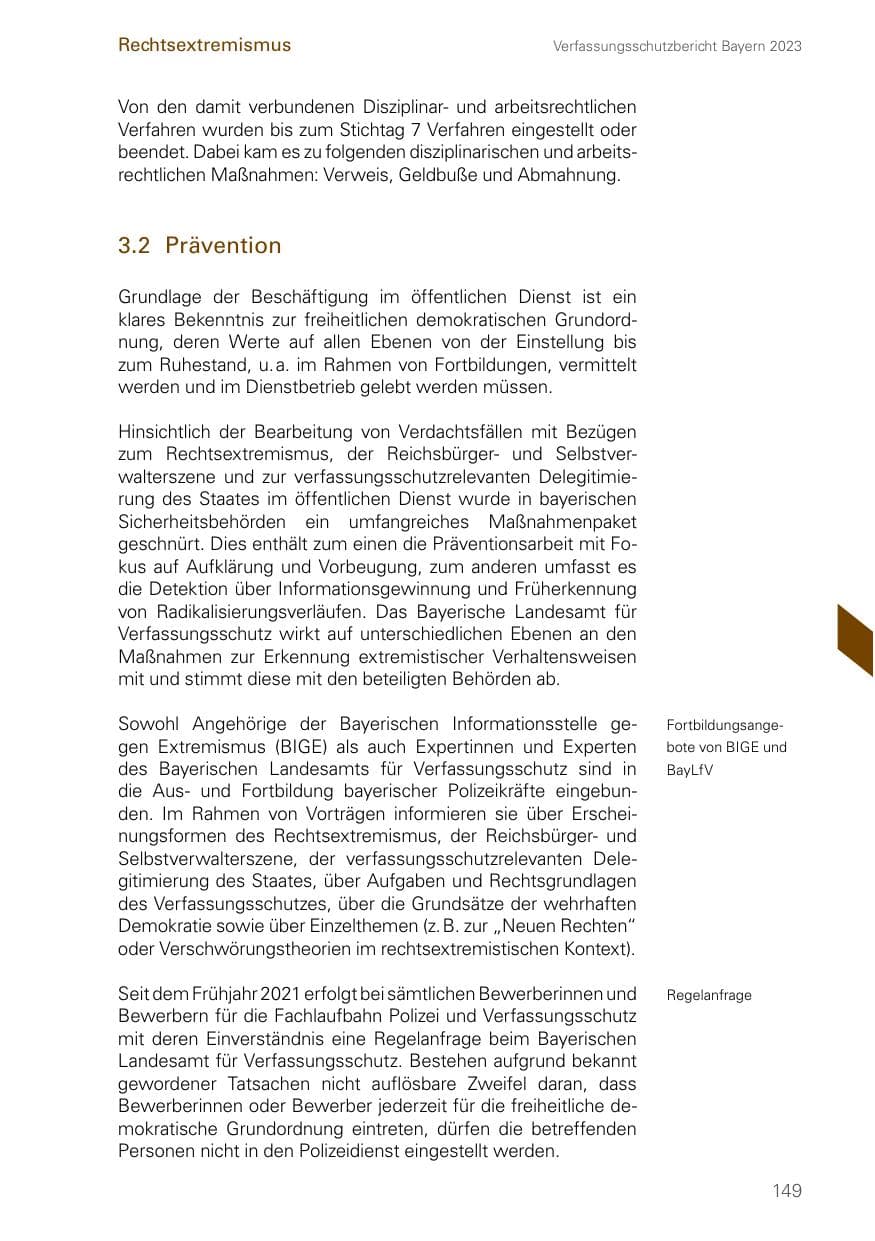 Seite 149 des Verfassungsschutzbericht 2023 Bayern