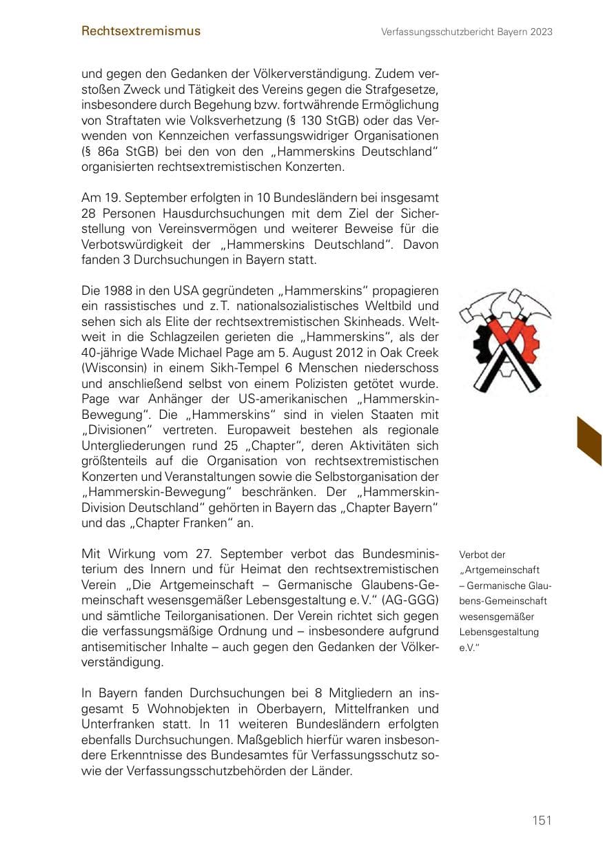 Seite 151 des Verfassungsschutzbericht 2023 Bayern