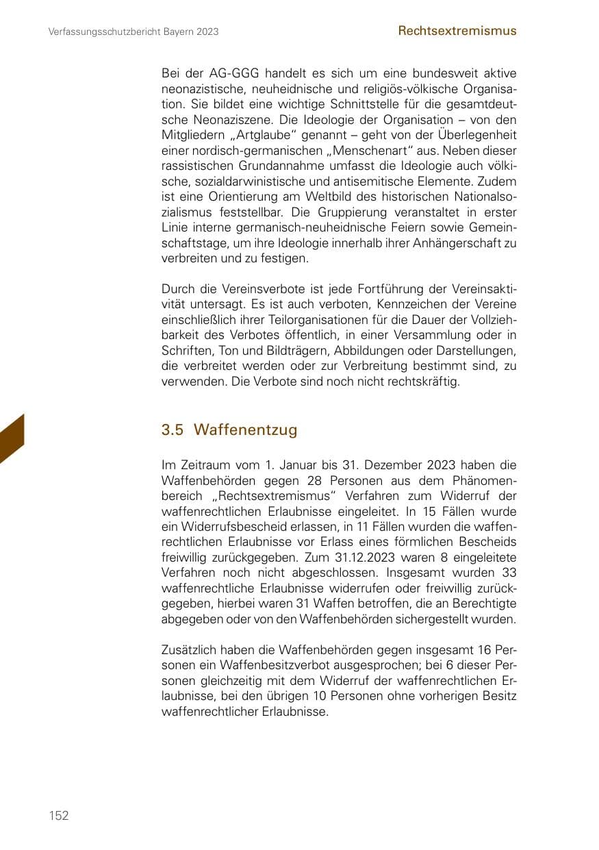 Seite 152 des Verfassungsschutzbericht 2023 Bayern